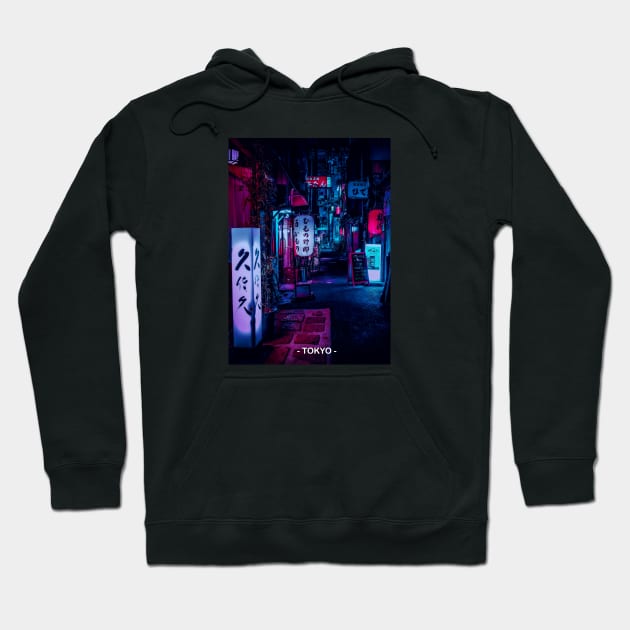 Tokyo Street Neon Synthwave Hoodie by JeffDesign